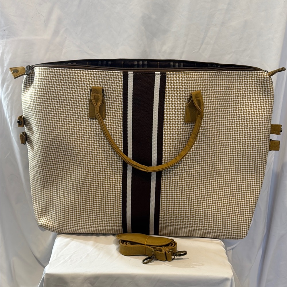 Stylish Tan and Black Large Travel Duffle Bag
